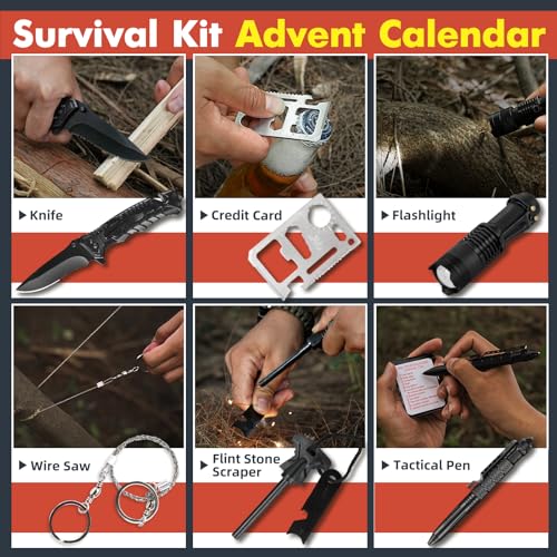 VEITORLD Gifts for Men Dad Him Christmas - Survival Gear and Equipment 12 in 1, Survival Kits - Cool Unique Fishing Hunting Birthday Gifts for Husband Teen Boy Boyfriend Women, Mens Stocking Stuffers