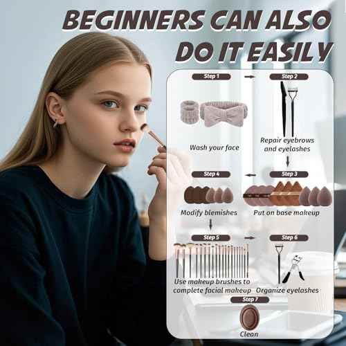 Makeup Brush Set, 48Pcs Makeup Tool Set Premium Synthetic Foundation Concealers Powder Eye Shadows Makeup Brushes Kit for for Beginner Professional, Brown