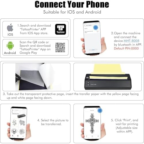 BIOMASER Tattoo Printer Wireless Tattoo Stencil Printer for Tattooing Tattoo Transfer Stencil Machine with 10pcs Transfer Paper, for Artists, Thermal Copier Compatible with Smartphone and Tablet