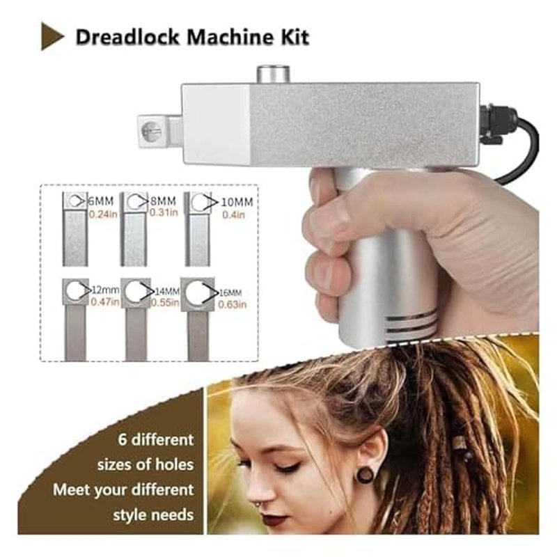 Portable Dreadlock Machine for Instant Locs, Handheld DIY Automatic Loc Machine with 6 Interchangeable Holes for Fast & Easy Dreadlocks Extensions, Professional FastLocs Tool