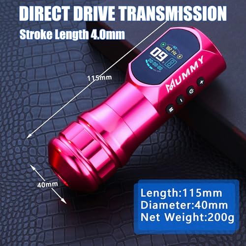 Mummy Tattoo Rotary Cartridge Machine Rotary Battery Pen with1500mAh Digital LED Display for Tattoo Equipment Supply (pink)