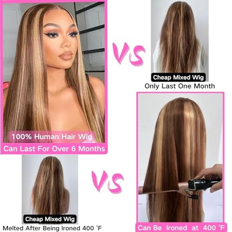 30 Inch Highlight Ombre Lace Front Wig - Human Hair, 180% Density, 13x4 Hd Transparent Lace, Honey Blonde, Straight
