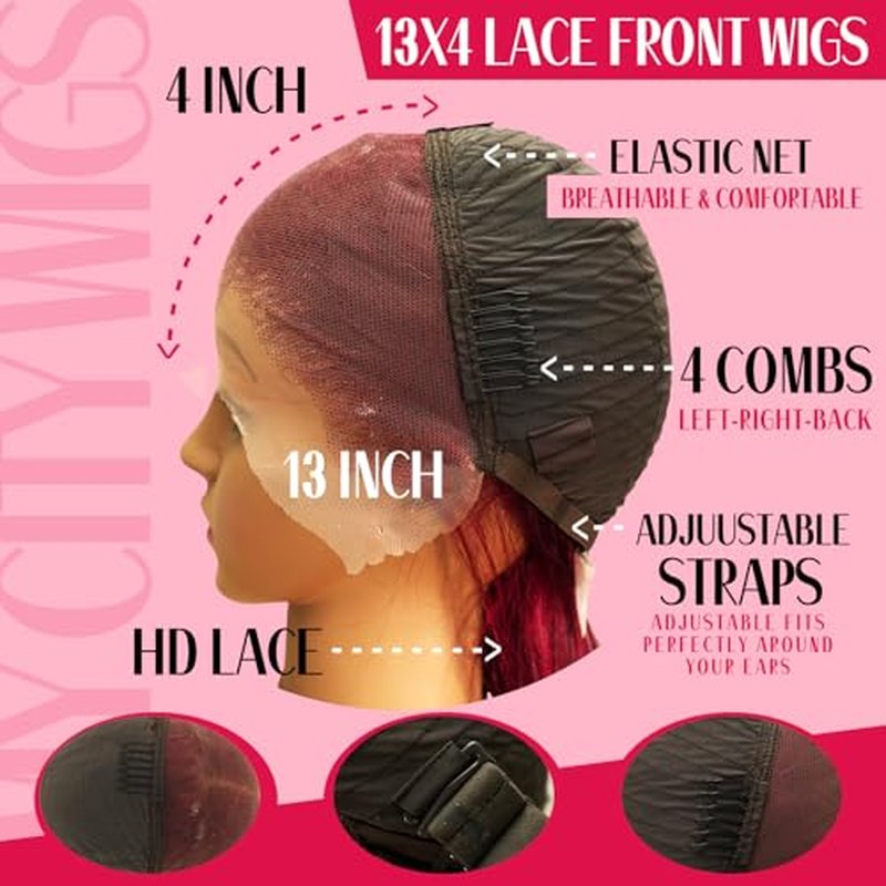 99J Burgundy Body Wave Lace Front Wig - 13x4 Human Hair, 150% Density, Bleached Knots, Natural Hairline, Glueless, Heat Resistant for Black Women 30 Inches, Soft & Silky (18 Inch)