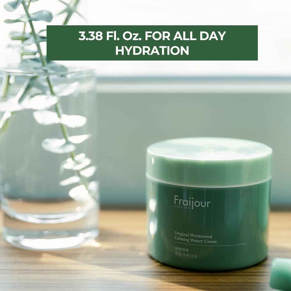 Fraijour Original Wormwood Calming Watery Cream – Korean Lightweight Gel Moisturizer for Oily, Combination & Sensitive Skin, Hydrating Aloe & Squalane, Non-Greasy, Quick Absorbing, 3.38 oz.
