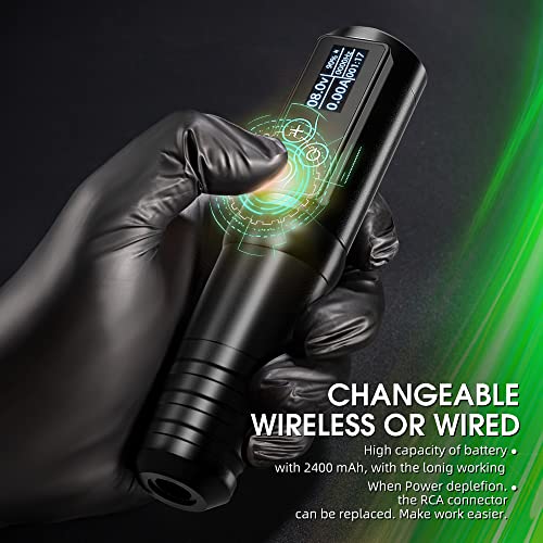 Ambition Torden Wireless Tattoo Machine with Brushless Motor - 2400mAh Rotary Battery Cartridge Pen with Extra Power Supply Digital LED Display for Professionals and Beginners Tattoo Artists