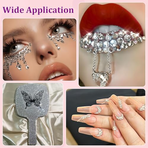 30000Pcs Resin Rhinestones for Bedazzling, Silver Clear Flatback Gems for Diamond Art, Crystal Bedazzler Kit with 3Pcs 10ml B7000 Jewelry Glue for Nail Art Crafting Clothing Book Makeup