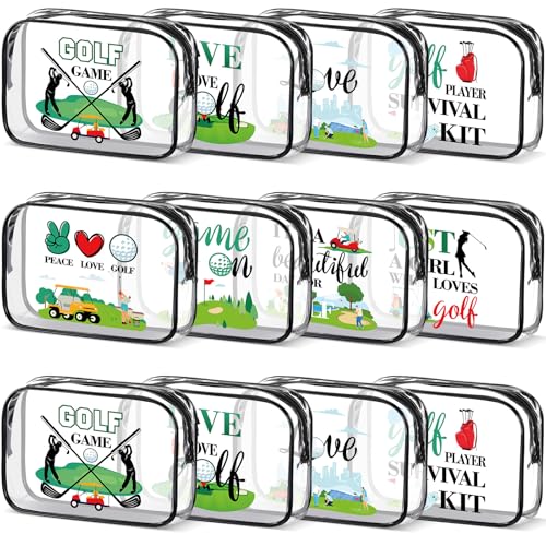 Kacctyen 12 Pcs Golf Pouch for Women 7 x 4. 7 x 2. 4 Inch Christmas Golf Gift Cosmetic Makeup Bags PVC Clear Cheer Case Toiletry Pouch for Women Purse Zipper Bulk Goodie Gifts Accessory Team Party