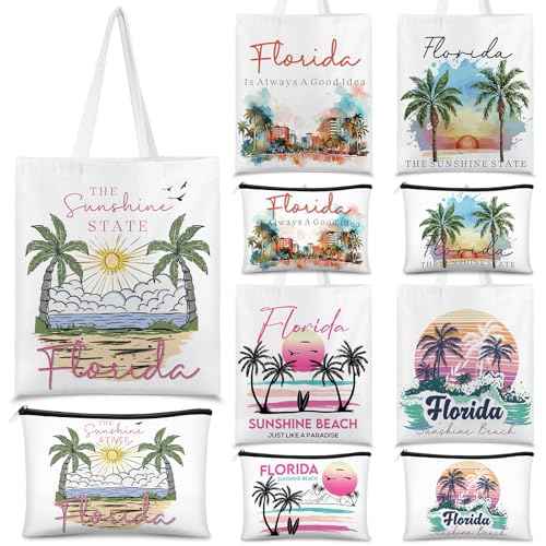 Reginary 6 Pcs City Souvenirs Gifts New York Italy Chicago Seattle Los Angeles Souvenir Canvas Tote Bag Cosmetic Bag Women