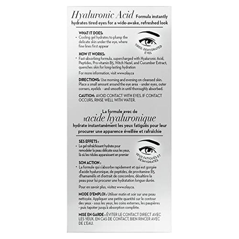 Olay Deep Hydrating Eye Gel with Hyaluronic Acid for Tired Eyes, Hydrating Gel, Cucumber, 0.5 Fl Oz