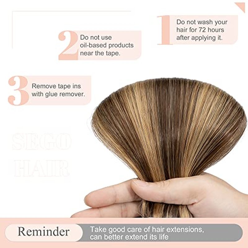 SEGO Tape in Hair Extensions Real Human Hair 20 Inch 40pcs 100g Straight Balayage 100% Remy Seamless Skin Weft Invisible Rooted Double Sided Tape Hair for Women-Medium Brown&Dark Blonde