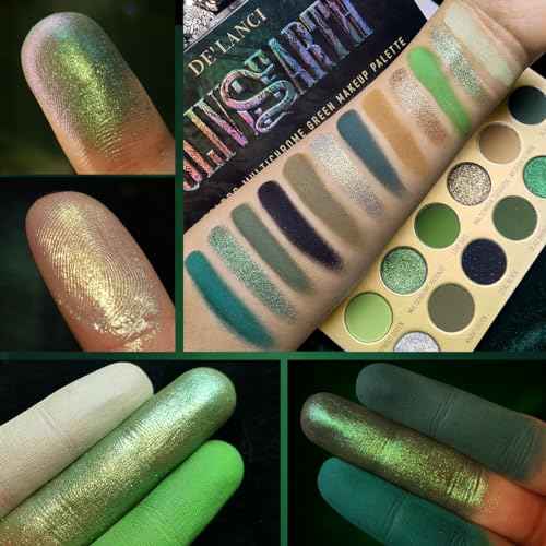 DE'LANCI Olive Green Eyeshadow Palette Multichrome, Ultra-Pigmented Brown Green Eye Shadow for Green Eyes Makeup, Matte Shimmer Dark Lime Emerald Eyeshadow Pallet for Festival Cosplay Halloween Makeup