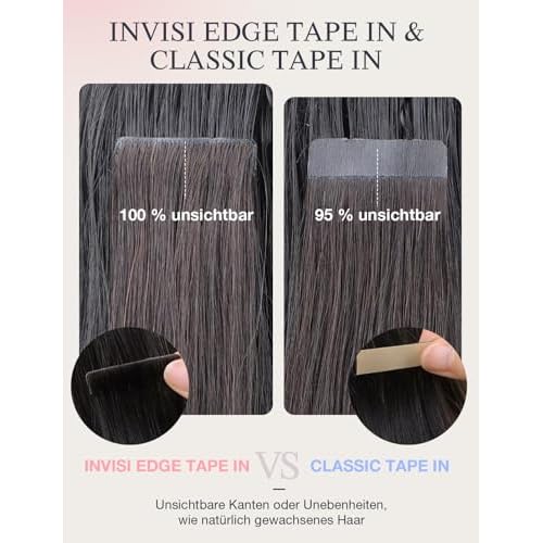 DOORES Invisible Tape in Hair Extensions Human Hair Invisi Edge, Dark Brown to Chestnut Brown 10 Injection Tape-ins with 10 Injection Tape-ins 50g 18 Inch, Human Tape in Extensions