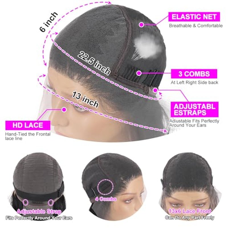 30 Inch Straight HD Lace Front Wigs Human Hair 180% Density Straight Wigs for Black Women Glueless Wigs 13x6 Straight Lace Front Wigs Pre Plucked HD Lace Frontal Wig