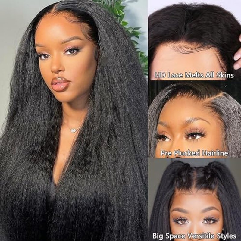 GOLFMAX 22 Inch Yaki Straight Lace Front Wigs Human Hair Wigs 13x4 Transparent Lace Front Human Hair Wig Pre Plucked Kinky Straight Human Hair Lace Frontal Wigs