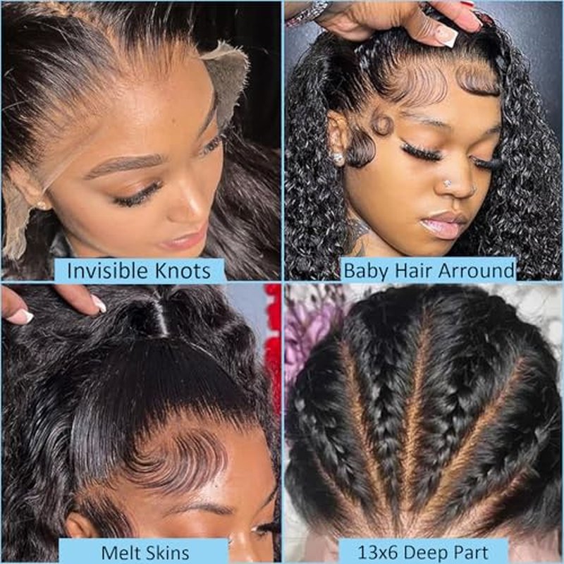24 Inch 13x6 Deep Wave Lace Front Wigs Human Hair 200 Density HD Transparent Lace Frontal Wigs Human Hair Pre Plucked with Baby Hair Natural Color