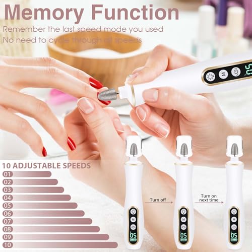 Professional Manicure Pedicure Kit, Cordless Electric Nail Drill with 360¡Æ LED light&10 Speeds, Rechargeable Pedicure Tools for feet, Hand Foot Care Nail Drill for Thick Nail Toenail Cuticle Women Men