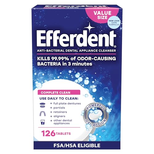Efferdent Retainer Cleaning Tablets, Denture Cleanser Tablets for Dental Appliances, Complete Clean, 126 Tablets