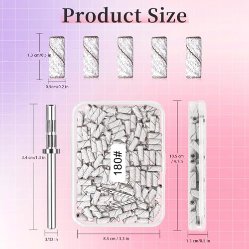 180 Grit Mini Sanding Bands for Nail Drill, 200 Pcs Small Sanding Bands for Nail with 2 Pcs Mandrel Bits, 3.1 MM Nail Sanding Bands for Acrylic Nails Gel Removing Shaping, Manicures and Pedicure