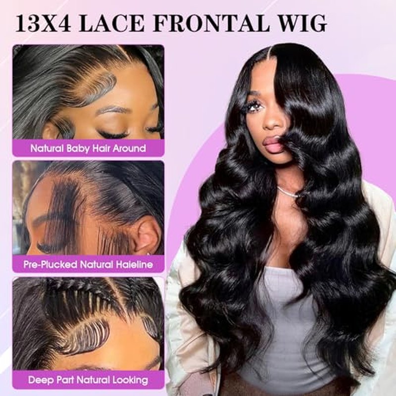Body Wave Lace Front Wigs Human Hair Wide Lace 180 Density Wigs 13x4 Human Hair Lace Front Wigs Pre Plucked With Baby Hair Natural Color 28Inch