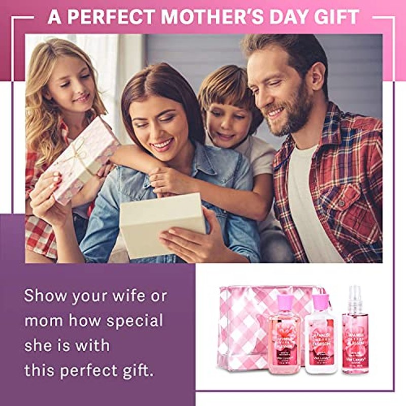 Bath & Body Care Travel Set - Home Spa Set with Body Lotion, Shower Gel and Fragrance Mist, Personal Body Care Travel Set for Birthday Christmas New Year Gifts(Japanese Cherry Blossom)