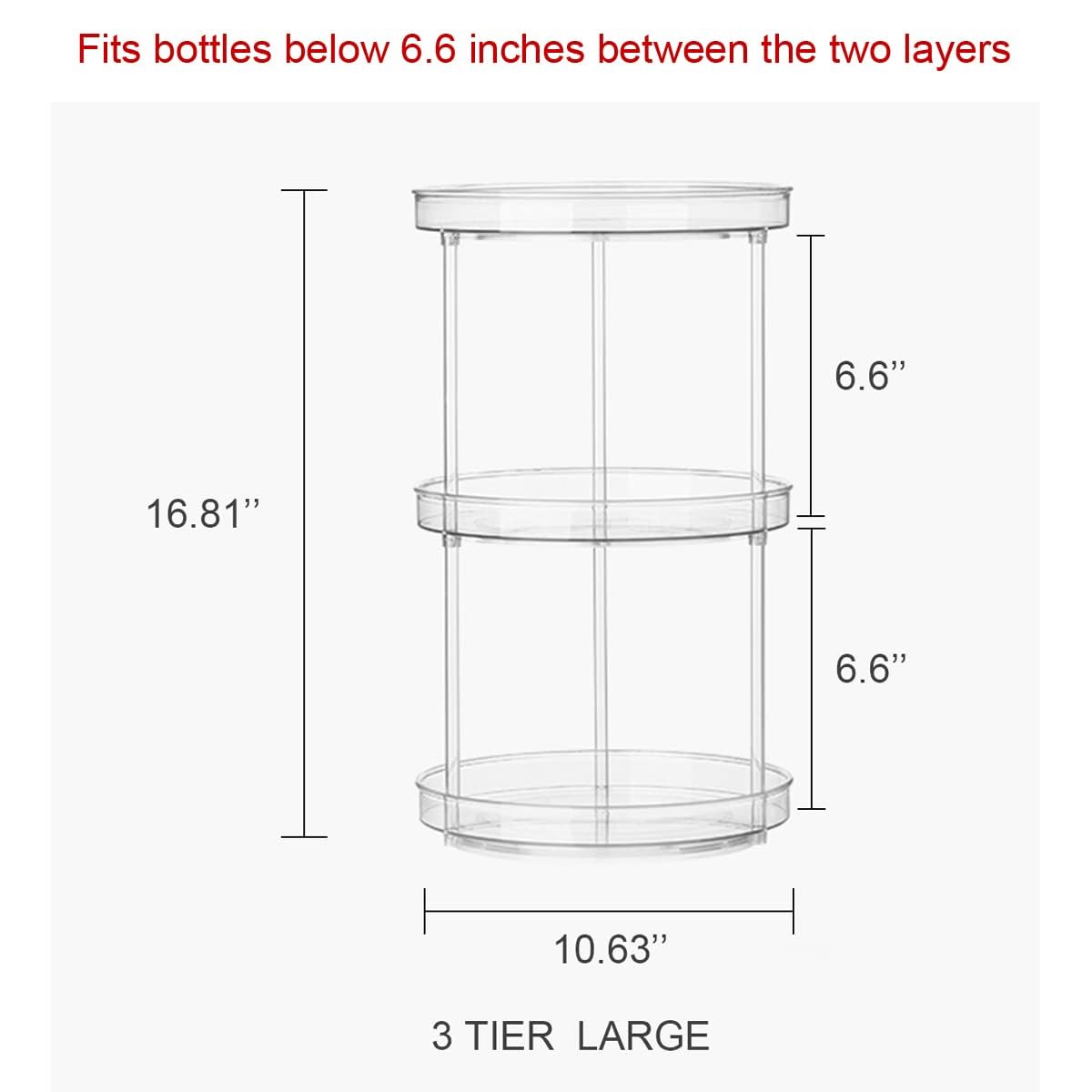 ROWNYEON 360° Rotating Makeup Organizer - 3 Tier Clear Spinning Skincare Storage with Stainless Steel Bearings, Large 10.6" Round Lazy Susan for Vanity Countertop, Perfume, Bathroom & Kitchen (Clear)