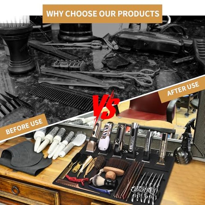 Magnetic Barber Mats for Clippers, with 6 Magnets & Dedicated Slots - 19.29"x12.6" Anti-Slip Heat Resistant Barber Station Organizer Mat, Scissors, Combs & Salon Tools Pad for Grooming Table Tray