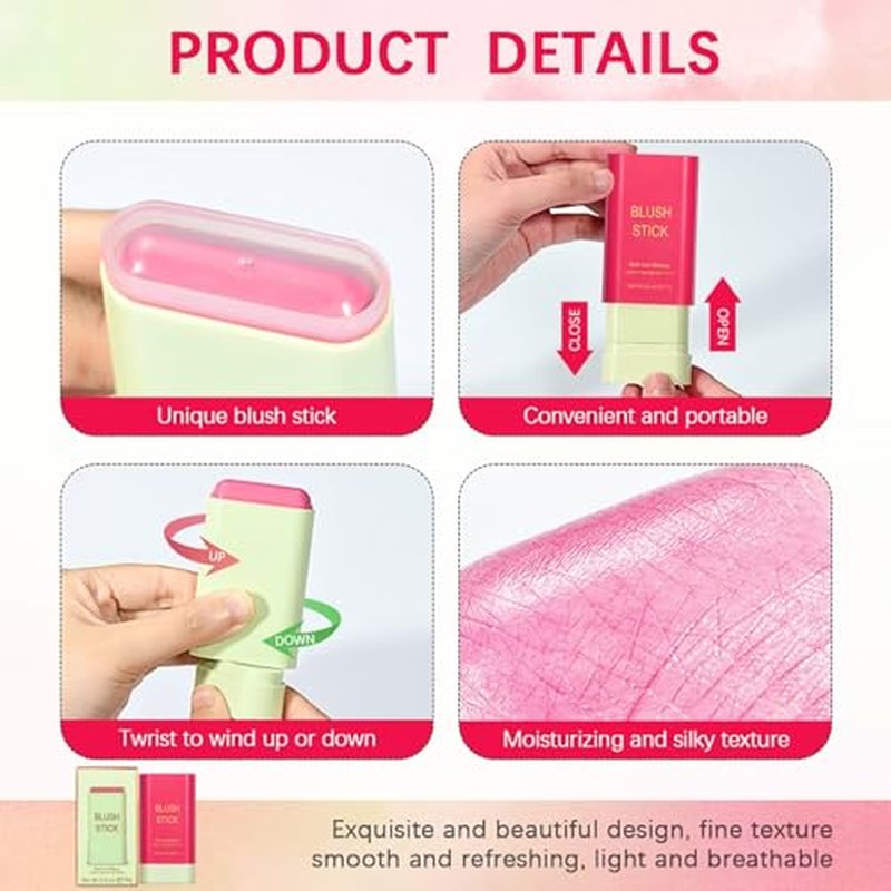 Multi-Use Makeup Blush Stick,Beauty Solid Moisturizer,Waterproof Natural Nude Makeup,Tinted Solid Moisturizer Stick for Eyes Lips Cheek(1#shy pink)