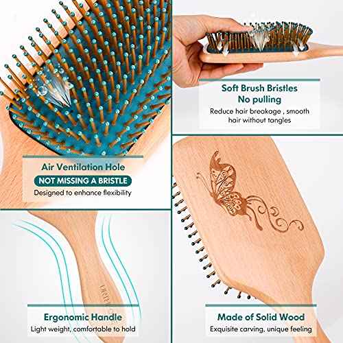 Hair Brush,Hair Brushes for Women Men Kids,Natural Wooden Paddle Detangler Brush and Small Travel Styling Brush Set for Curly Thick Thin Fine Wet Dry Hair Detangling Smoothing Massaging Blowdrying
