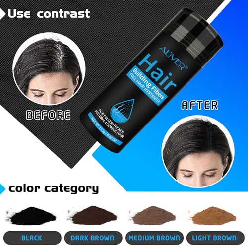 Aliver Hair Fibers for Thinning Hair - Black - 27.5Gr,Undetectable Natural Formula, Thicker Fuller Hair in 15 Seconds, Conceals Hair Loss, Look Younger, for Men & Women Patchy Bald Spot,Crown