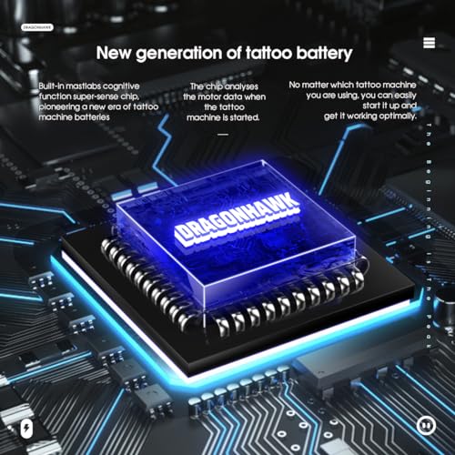 Dragonhawk B3 Tattoo Wireless Battery Power Supply, Rechargeable Cordless Tattoo Power Pack, RCA Jack 1500mAh Capacity with LED Digital Display for Tattoo Pen Gun P321
