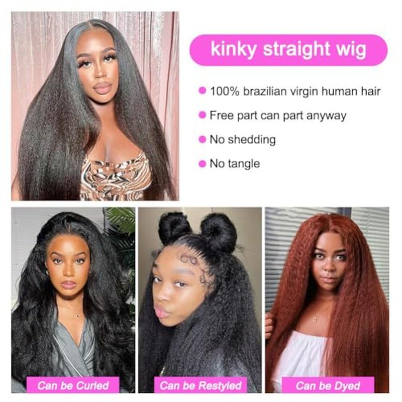Kinky Straight Wig 13x6 Lace Front Wigs Human Hair 22 Inch Yaki Straight Human Hair Wig 200% Density Lace Front Human Hair Wigs for Black Women