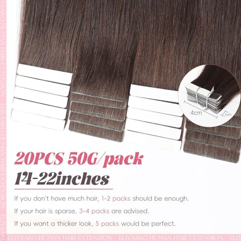 Professional Invisible Tape Hair Human Hair Extensions 100% Remy Hair #2 Dark brown 16inch 50G/20s Human Hair Tape in Extensions Daily Styling Premium Human Hair Extensions Tape
