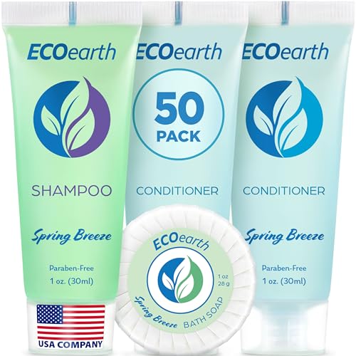 EcoEarth Soap, Shampoo and Conditioner Set (1 oz each, 150 Pieces, Spring Breeze), Hotel Travel Size Body Soaps Kit, Delight Guests with Revitalizing & Refreshing Hospitality Toiletries in Bulk