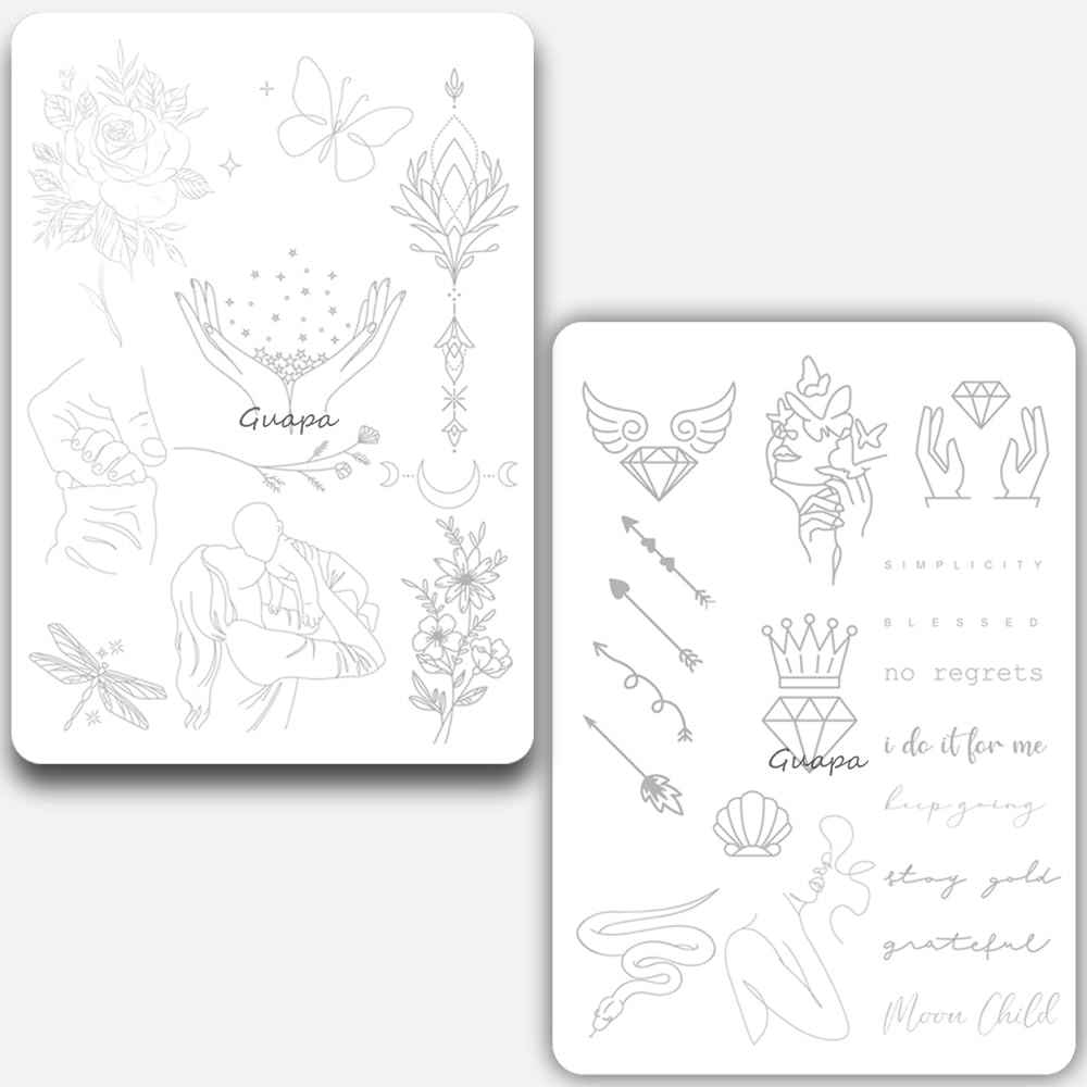 Tiny Tattoo Practice Skin Double-Sided Pre-Stenciled Fine Line Tattoo Practice Sheet Minimalist Tiny Tattoo Pad Meaningful Tiny Tattoos for Tattoo Beginner Training Supplies (5PCS)