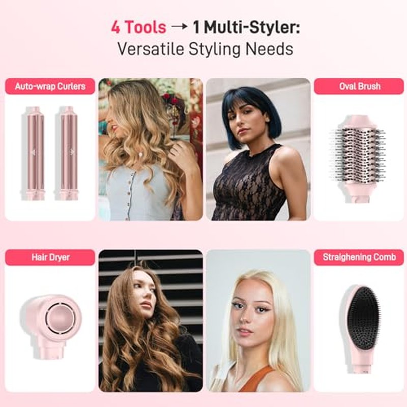 Dual Voltage Hot Air Styler Wrap - 5 in 1 Hair Dryer Brush with Fast Drying Blow Dryer, Styling, Straightening & Volumizing with Travel Bag (100V?240V)