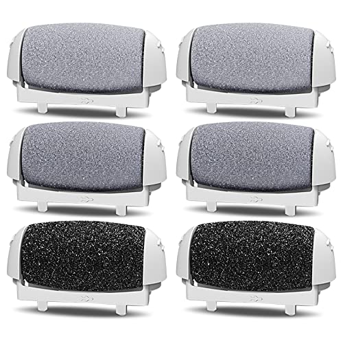 PRITECH Callus Removers 6 Pack Replacement Rollers Heads for Electric Feet File Pedicure Tools, 2 Extra Coarse, 2 Regular Coarse, 2 Fine Coarse Refill Rollers (1138-White/1138-Pink/1138-Black)