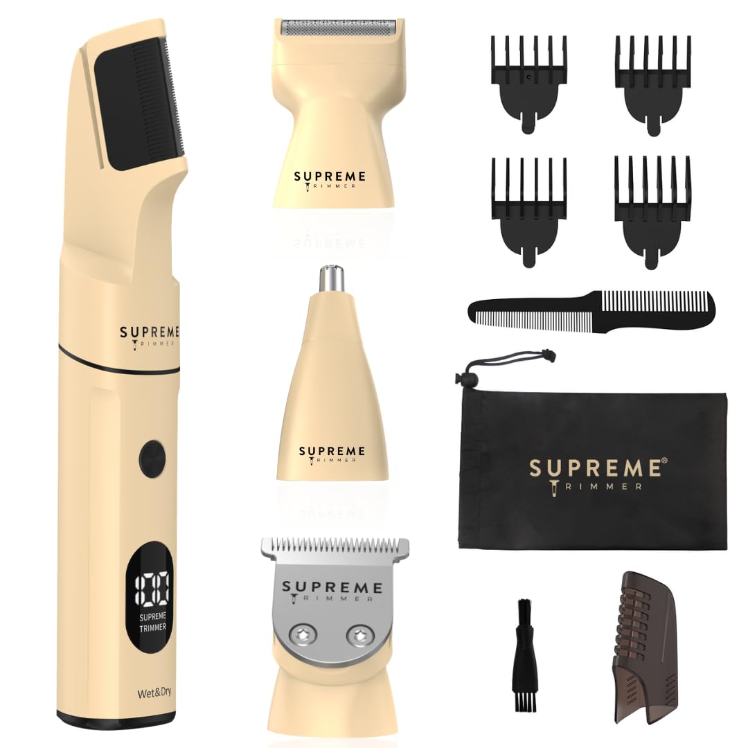 Supreme Trimmer All-in-One Multigroomer | No-Nick, Nose/Ear/Pubic & Full Body Grooming Kit | LCD Display, Rechargeable & Waterproof Men's Hair Trimmer | SMG3040