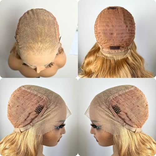 Honey Blonde 13x6 Lace Front Wig 32 Inch Loose Wave Brown Mixed Color Glueless Synthetic Pre Plucked for Black Women HD Lace 150% Density Long