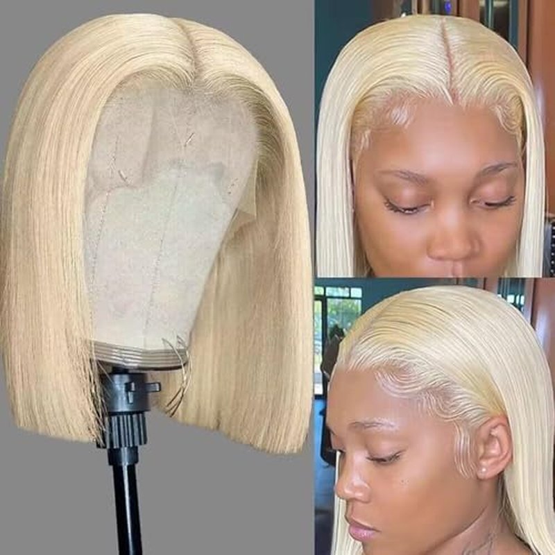 PANDA ANGEL 613 Blonde Blunt Cut Bob Wig Human Hair 13X4 HD Transparent Bob Lace Front Wig Pre Plucked Wear and Go Glueless Wigs Human Hair Blonde Bob Lace Frontal Wigs for Black Women 16 Inch