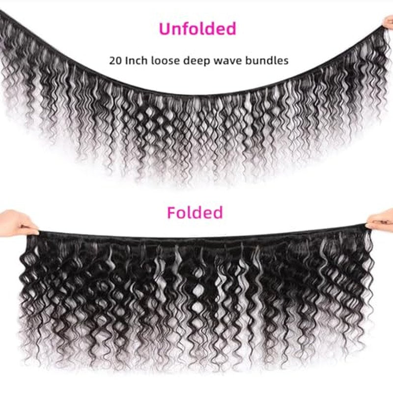 Loose Deep Wave 4 Bundles Human Hair(14 16 18 20 Inch)12A Grade 100% Unprocessed Human Hair Bundles Brazilian Loose Deep Wave Bundles Human Hair for Black Women Natural Color