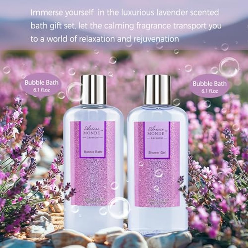 Bath Sets for Women Gift, Bath and Body Gifts Set, Lavender Spa Gift for Self Care Includes Body Lotion, Shower Gel, Bath Salts, Relaxing Bath Sets for Mom, Grandma, Girlfriend, Sister, Friends