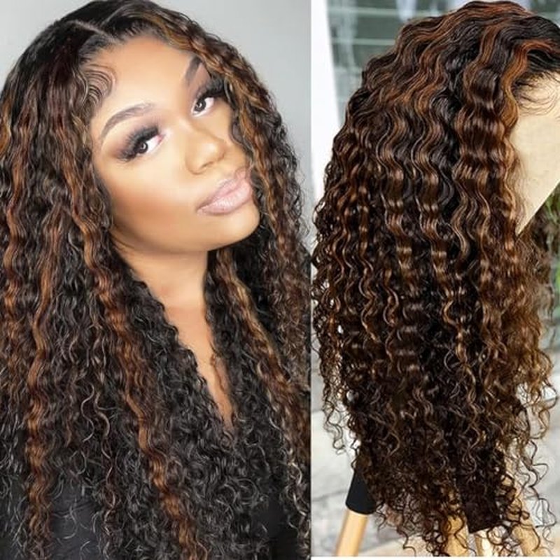 Super idol Highlight Deep Wave Lace Front Wigs Human Hair Brazilian Ombre Lace Closure Wig 4¡¿4 Lace Front 22 Inch Ombre Human Hair Wig Free Part Human Hair Wig Human Hair Wig for Black Women