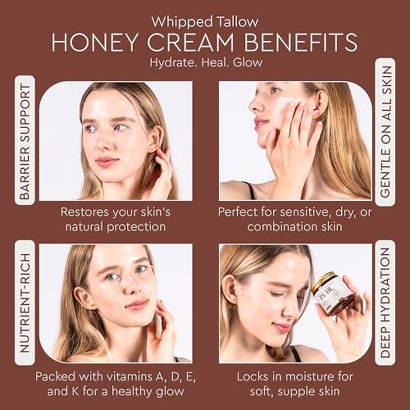 PUDL Grass Fed Beef Tallow for Skin Care with Manuka Honey, Organic Olive Oil and Jojoba Oil ? Whipped Lotion Balm Anti-Aging Moisturizer Deeply Nourishing for Sensitive Skin Face & Body
