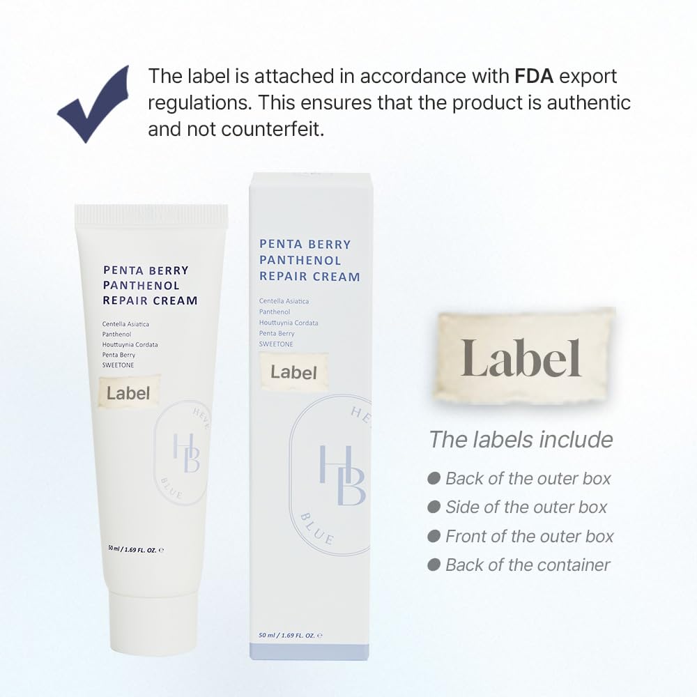 HEVEBLUE Penta Berry Panthenol Repair Cream - Vegan, Centella, Cica Barrier, Restore Moisture Balance, Deep Hydration, Sensitive Skin, Low Irritation, Korean Skincare, K-Beauty, Hypoallergenic