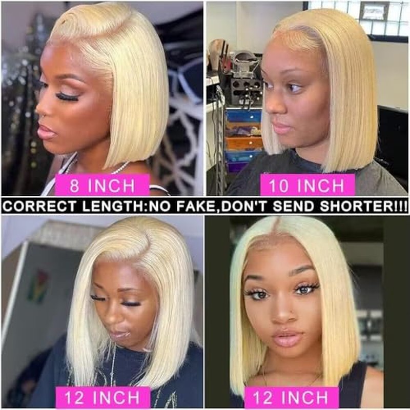PANDA ANGEL 613 Blonde Blunt Cut Bob Wig Human Hair 13X4 HD Transparent Bob Lace Front Wig Pre Plucked Wear and Go Glueless Wigs Human Hair Blonde Bob Lace Frontal Wigs for Black Women 16 Inch