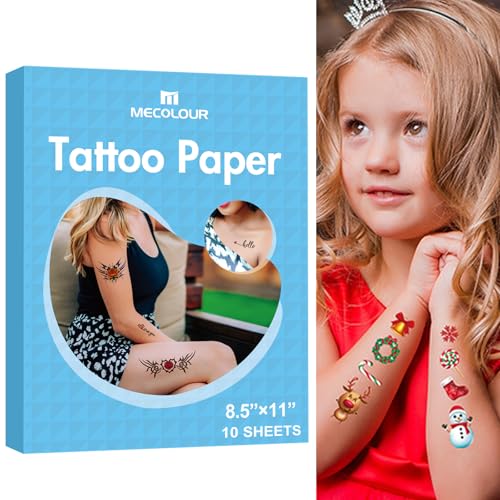 MECOLOUR Printable Temporary Tattoo Paper for LASER Printer,8.5"X11" 5 Sheets, DIY Image Transfer Decal Paper for Skin