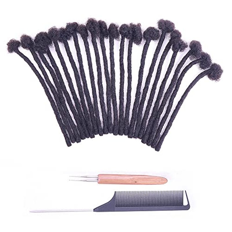 0.6cm Width 4 Inch 100 Strands 100% Human Hair Loc Extensions, Full Handmade Dreadlock Extensions for Men Women Kids Can Be Dyed and Bleached with Needle and Comb Unprocessed Natural Black