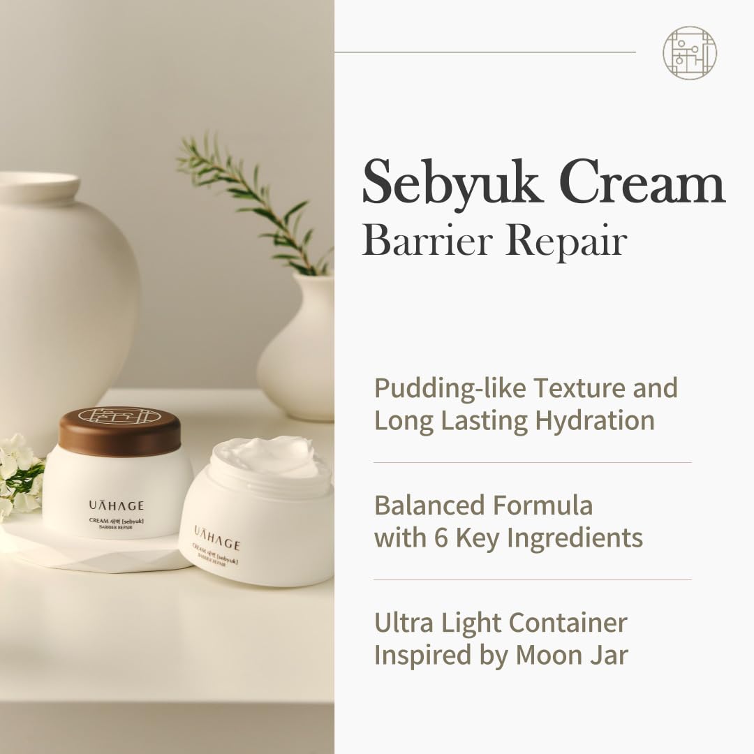 UAHAGE Sebyuk Cream Barrier Repair - Long-Lasting Hydration, Vegan Korean Skincare with Ceramide, Cholesterol, Shea Butter, Niacinamide, Panthenol, Squalane (50ml / 1.69 fl.oz)