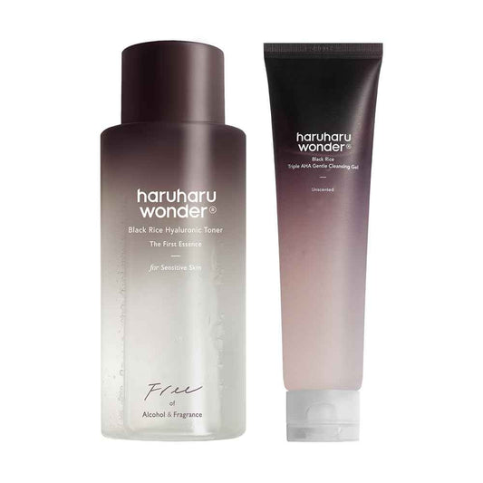Haruharu Wonder Black Rice Hyaluronic Toner for Sensitive Skin & Triple AHA Cleansing Gel Bundle