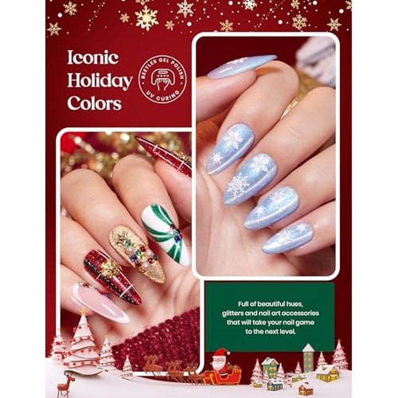 beetles Gel Polish Merry Glitzmas 2025 Christmas Advent Calendar ? 24 Days Christmas Countdown Nail Art Set with Mini LED Nail Lamp Base Top Coat and Festive Holiday Surprises Gifts for Women Girls